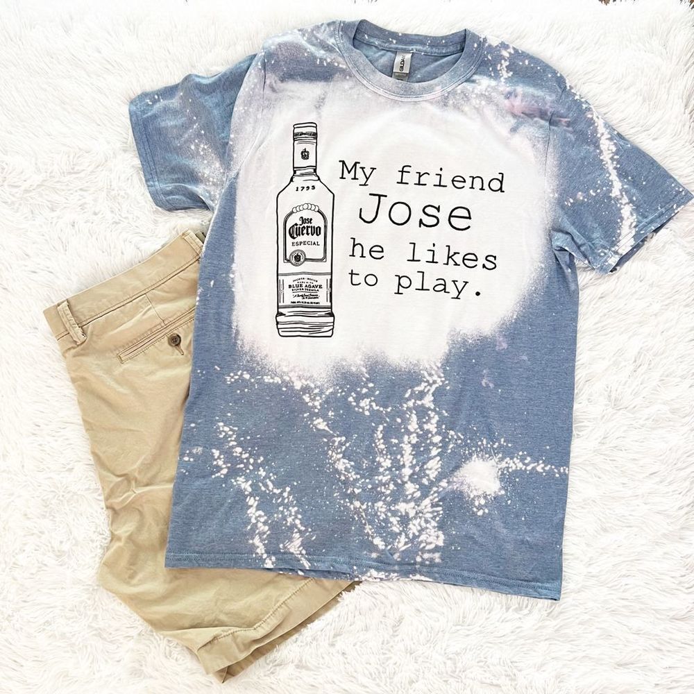 Jose Likes to Play Handmade Bleached Tee, Unisex Sz M